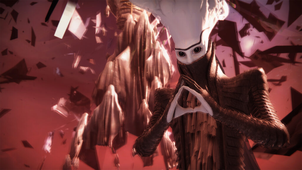 El Testigo de Destiny 2 en pose de villano dentro de una realidad fragmentada en la campaña de La Forma Final