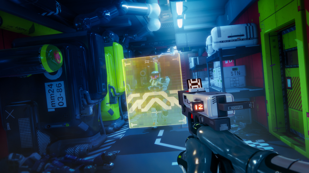 Combate en primera persona en Marathon Server Slam con escudo holográfico desplegado en un entorno sci-fi, destacando el gunplay competitivo del nuevo extraction shooter de Bungie.